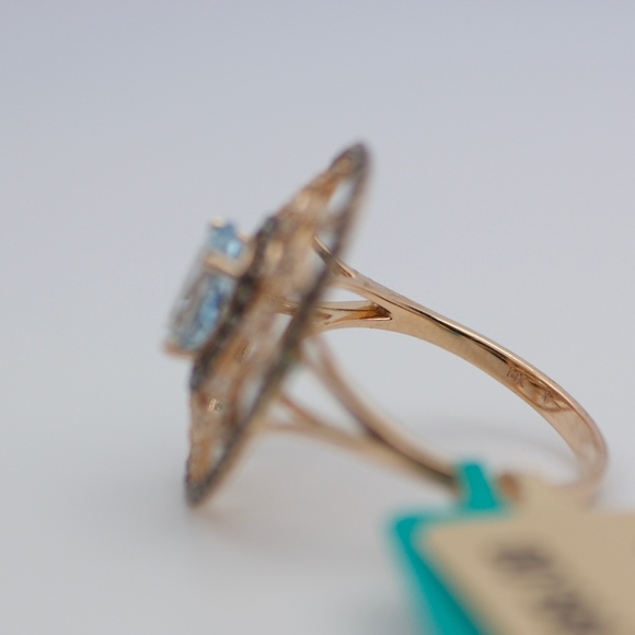 EFFY 14k Rose Gold Aquamarine & Brown Diamond Ring - Picture 5 of 8